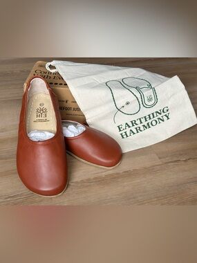 Earthing Harmony Barefoot Ballet Flats Brown Leather Grounding Shoes EU 41 NIB
